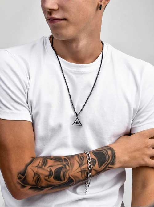 Naszyjnik męski, Oko Proroka, czarny, stal S311519S01