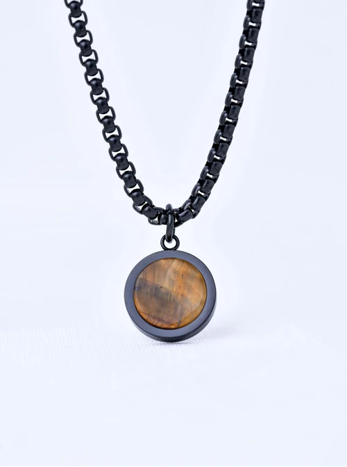 Naszyjnik męski, Tygrysie Oko, czarny, stal S311541S01