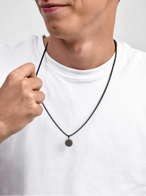 Naszyjnik męski, Tygrysie Oko, czarny, stal S311541S01