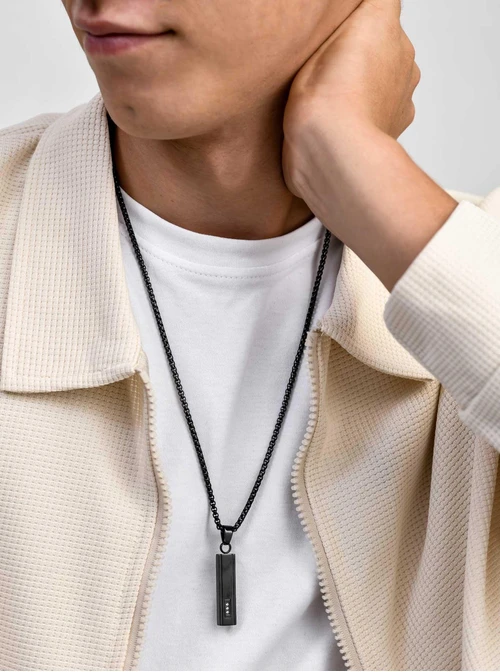 Naszyjnik męski, czarny, stal S311513S01