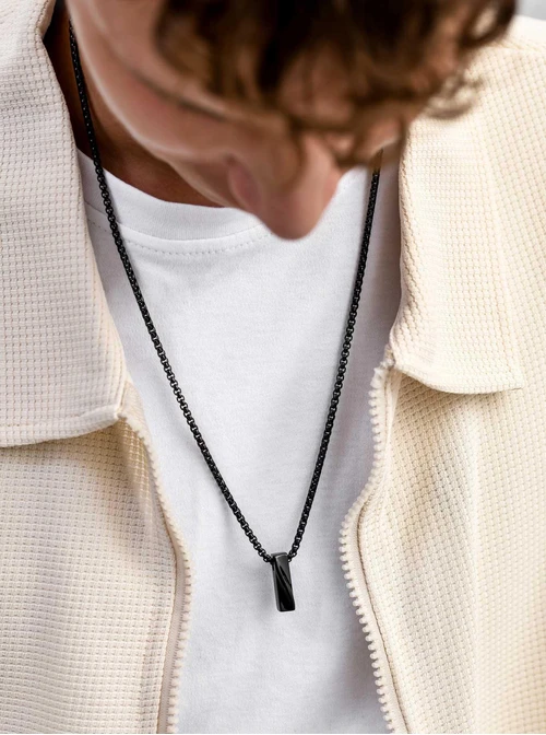 Naszyjnik męski, czarny, stal S311525S01