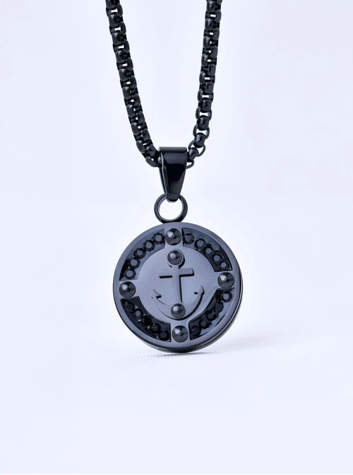 Naszyjnik męski, kotwica, czarny, stal S311515S01