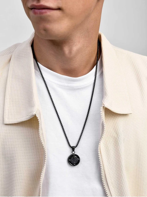 Naszyjnik męski, kotwica, czarny, stal S311515S01