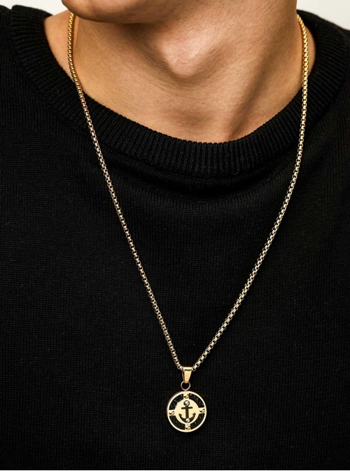 Naszyjnik męski, kotwica, stal pozłacana S311514Z00