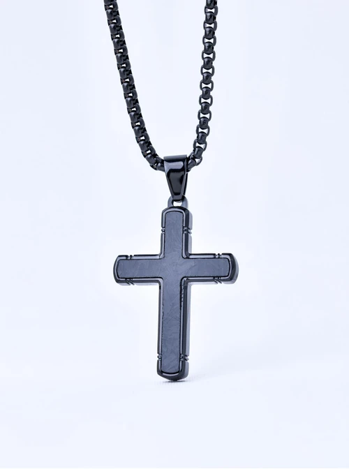 Naszyjnik męski, krzyż, czarny S311527S01