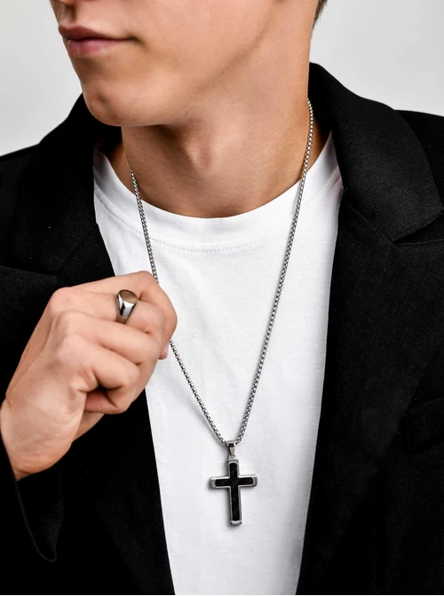 Naszyjnik męski, krzyż, stal S311528S00
