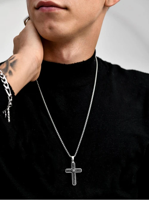 Naszyjnik męski, krzyż, stal S311530S00
