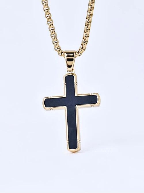 Naszyjnik męski, krzyż, stal pozłacana S311526Z00