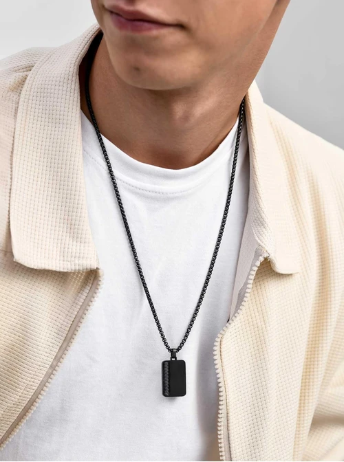 Naszyjnik męski, nieśmiertelnik, czarny S311497S01