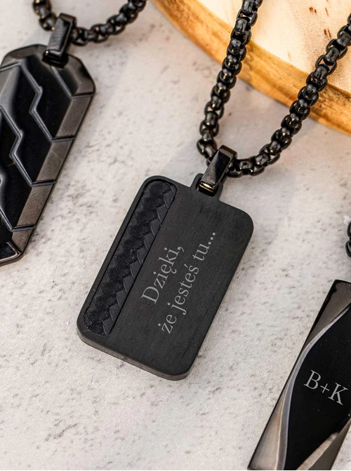 Naszyjnik męski, nieśmiertelnik, czarny S311497S01