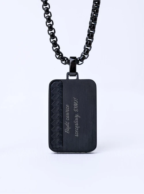 Naszyjnik męski, nieśmiertelnik, czarny S311497S01