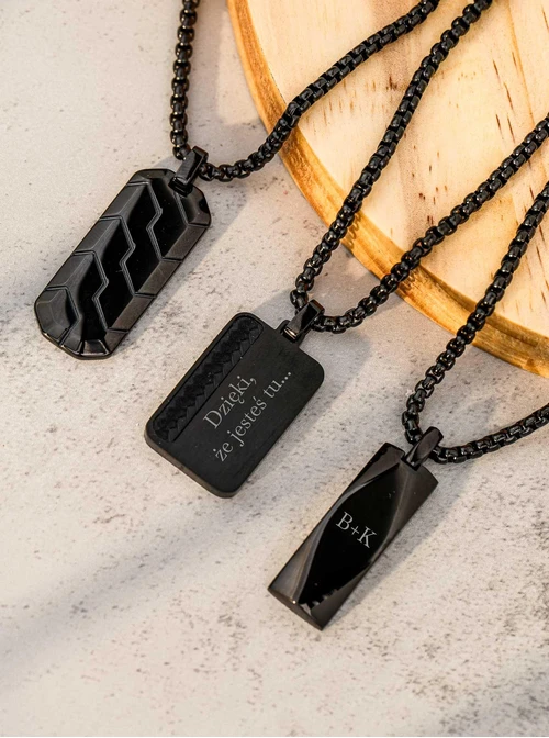 Naszyjnik męski, nieśmiertelnik, czarny S311497S01