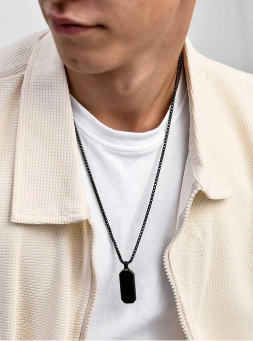 Naszyjnik męski, nieśmiertelnik, czarny S311509S01