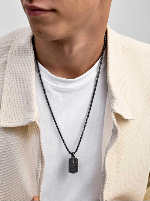 Naszyjnik męski, nieśmiertelnik, czarny S311521S01