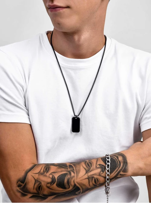 Naszyjnik męski, nieśmiertelnik, czarny, stal S311517S01