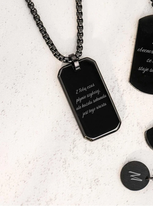 Naszyjnik męski, nieśmiertelnik, czarny, stal S311517S01