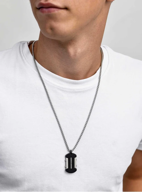 Naszyjnik męski, nieśmiertelnik, czarny, stal S311544M00