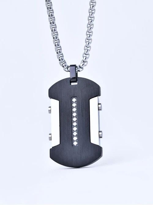 Naszyjnik męski, nieśmiertelnik, czarny, stal S311544M00