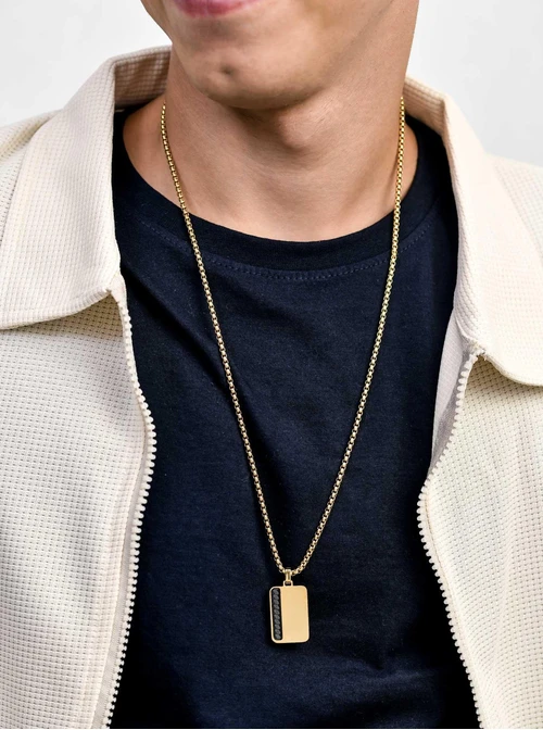 Naszyjnik męski, nieśmiertelnik, stal pozłacana S311496Z00