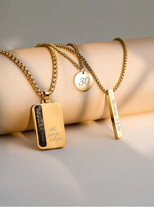 Naszyjnik męski, nieśmiertelnik, stal pozłacana S311496Z00