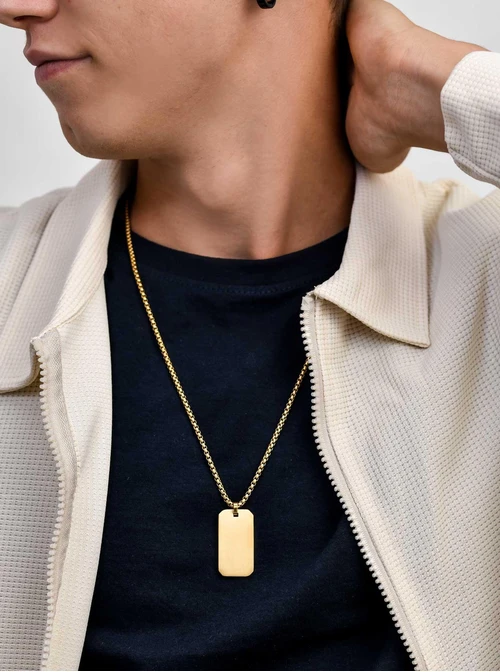 Naszyjnik męski, nieśmiertelnik, stal pozłacana S311516Z00