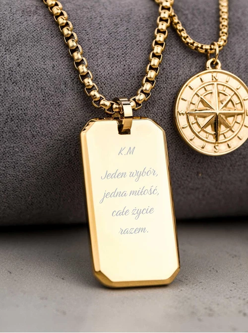 Naszyjnik męski, nieśmiertelnik, stal pozłacana S311516Z00