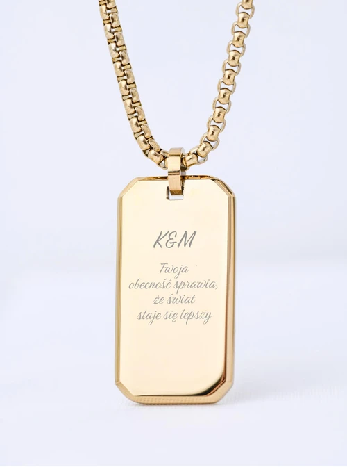 Naszyjnik męski, nieśmiertelnik, stal pozłacana S311516Z00