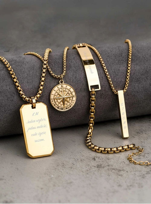 Naszyjnik męski, nieśmiertelnik, stal pozłacana S311516Z00