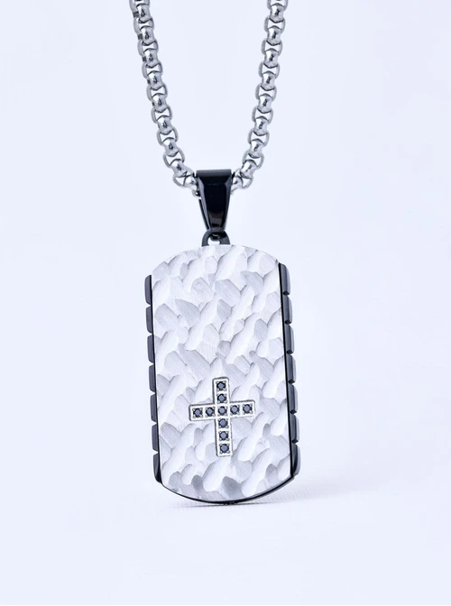 Naszyjnik męski, nieśmiertelnik z krzyżem, stal S311543M00