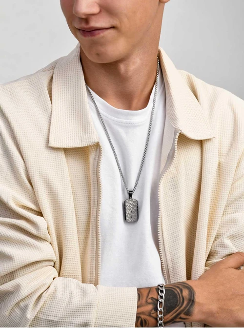 Naszyjnik męski, nieśmiertelnik z krzyżem, stal S311543M00