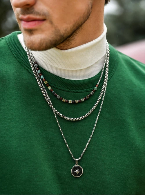 Naszyjnik męski, róża wiatrów, stal S311536S00