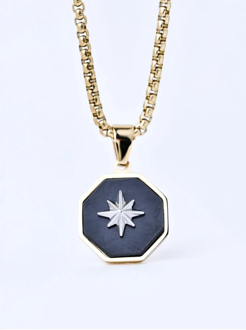 Naszyjnik męski, róża wiatrów, stal pozłacana S311536Z00