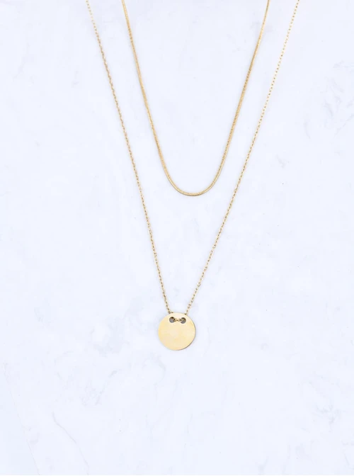 Naszyjnik podwójny, kółko, stal pozłacana S311806Z00