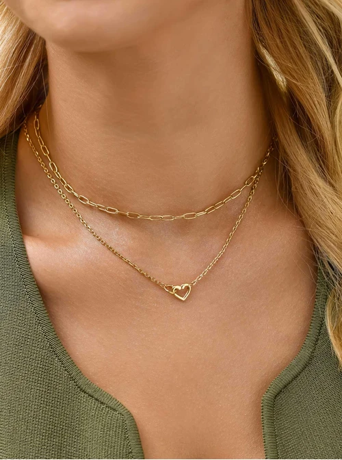 Naszyjnik podwójny, serduszko, stal pozłacana S311846Z00