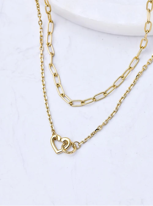 Naszyjnik podwójny, serduszko, stal pozłacana S311846Z00