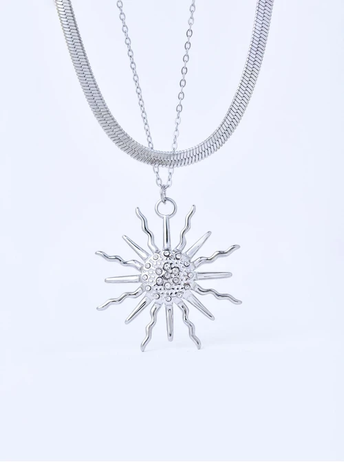 Naszyjnik podwójny, żmijka, Słońce, kryształki, stal S311316S00