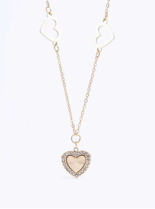 Naszyjnik serduszka, kryształki, stal pozłacana S311818Z00