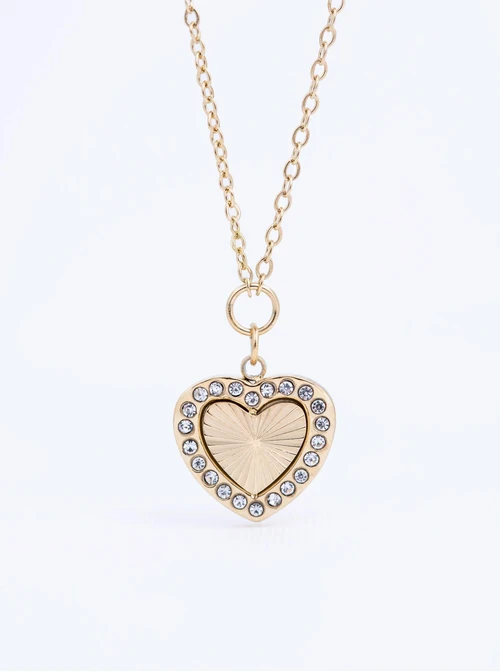 Naszyjnik serduszka, kryształki, stal pozłacana S311818Z00