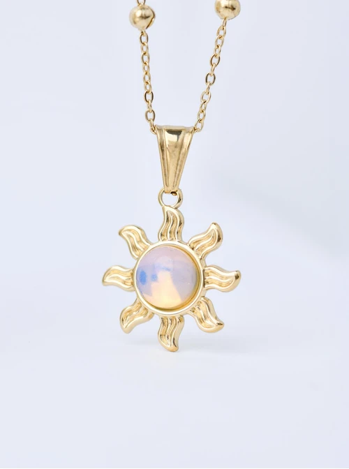 Naszyjnik słońce, Opal, stal pozłacana, S310635Z00