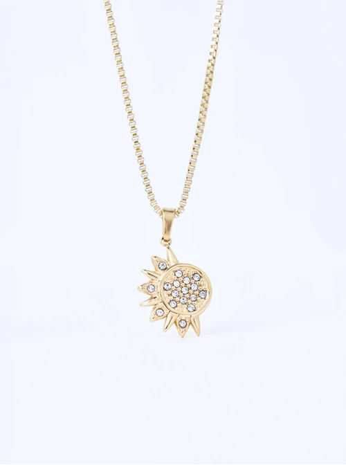 Naszyjnik słońce, kryształki, stal pozłacana, S311318Z00