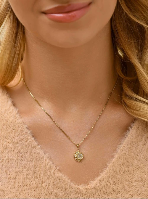 Naszyjnik słońce, kryształki, stal pozłacana, S311318Z00