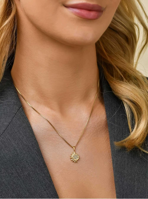 Naszyjnik słońce, kryształki, stal pozłacana, S311318Z00