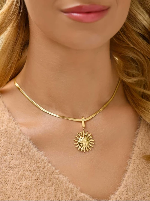 Naszyjnik słońce, żmijka, stal pozłacana S311293Z00