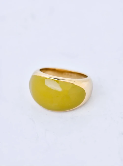 Pierścionek dmuchany z oliwkową emalią, stal pozłacana S410789Z05