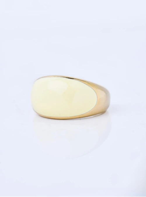 Pierścionek dmuchany z pastelowo żółtą emalią, stal pozłacana S410790Z10