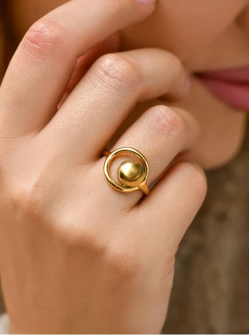 Pierścionek geometryczny, stal pozłacana S411228Z00