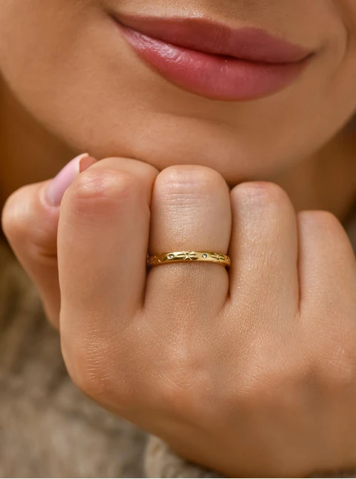 Pierścionek kryształki, stal pozłacana S410657Z00