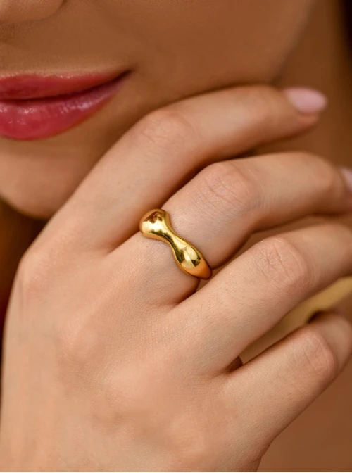 Pierścionek nieregularny, stal pozłacana S411229Z00