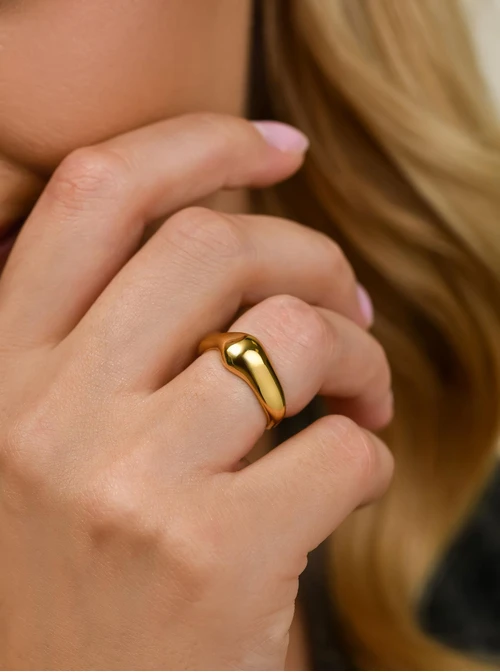 Pierścionek nieregularny, stal pozłacana S411229Z00