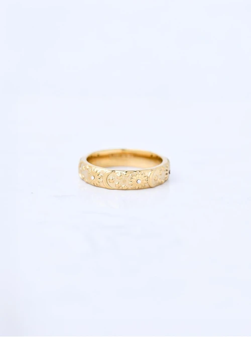 Pierścionek słoneczka, księżyce, stal pozłacana S410590Z00